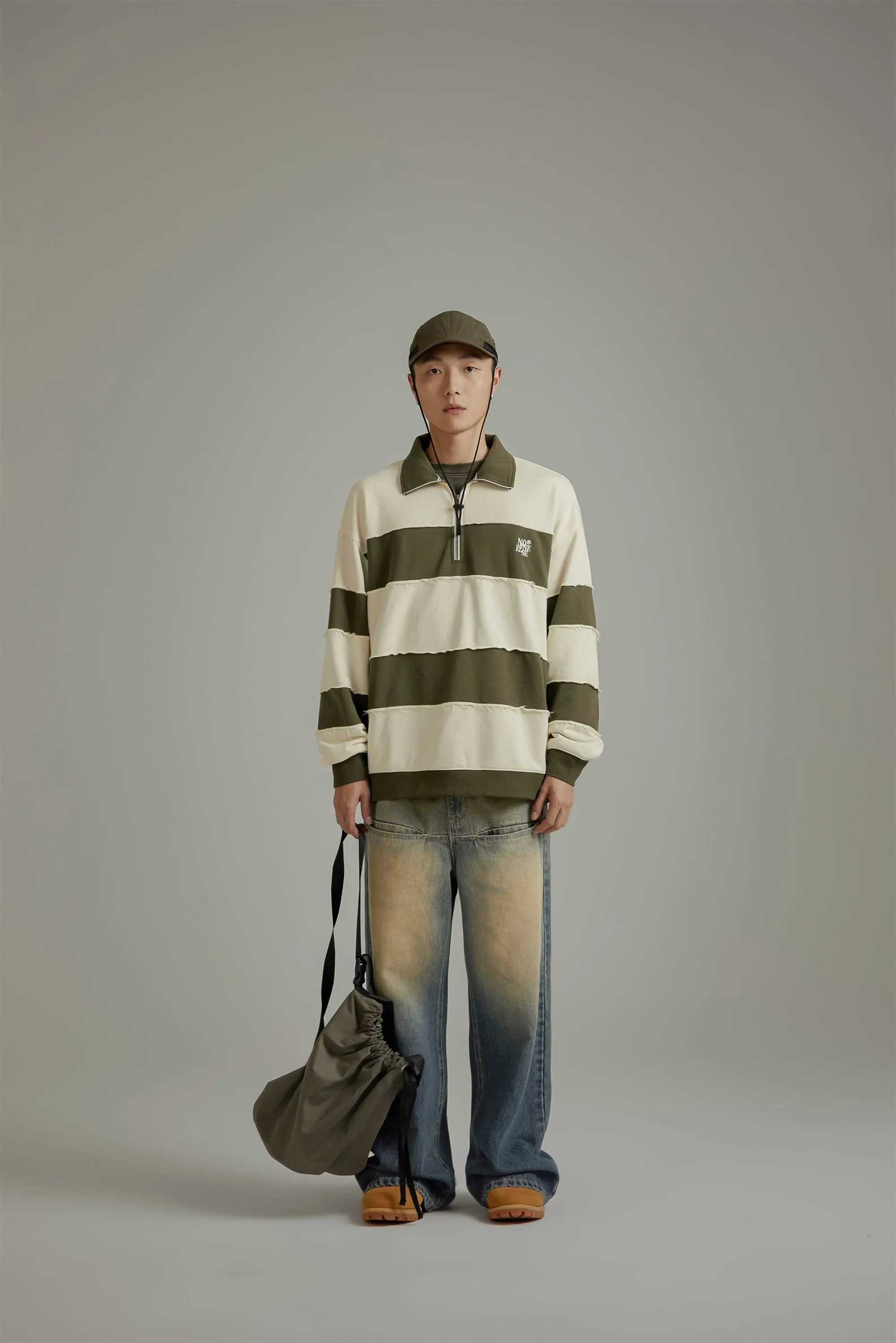 Half Zip-Up Color Striped Sweatshirt