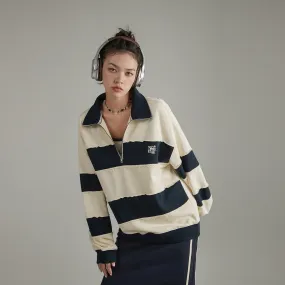 Half Zip-Up Color Striped Sweatshirt