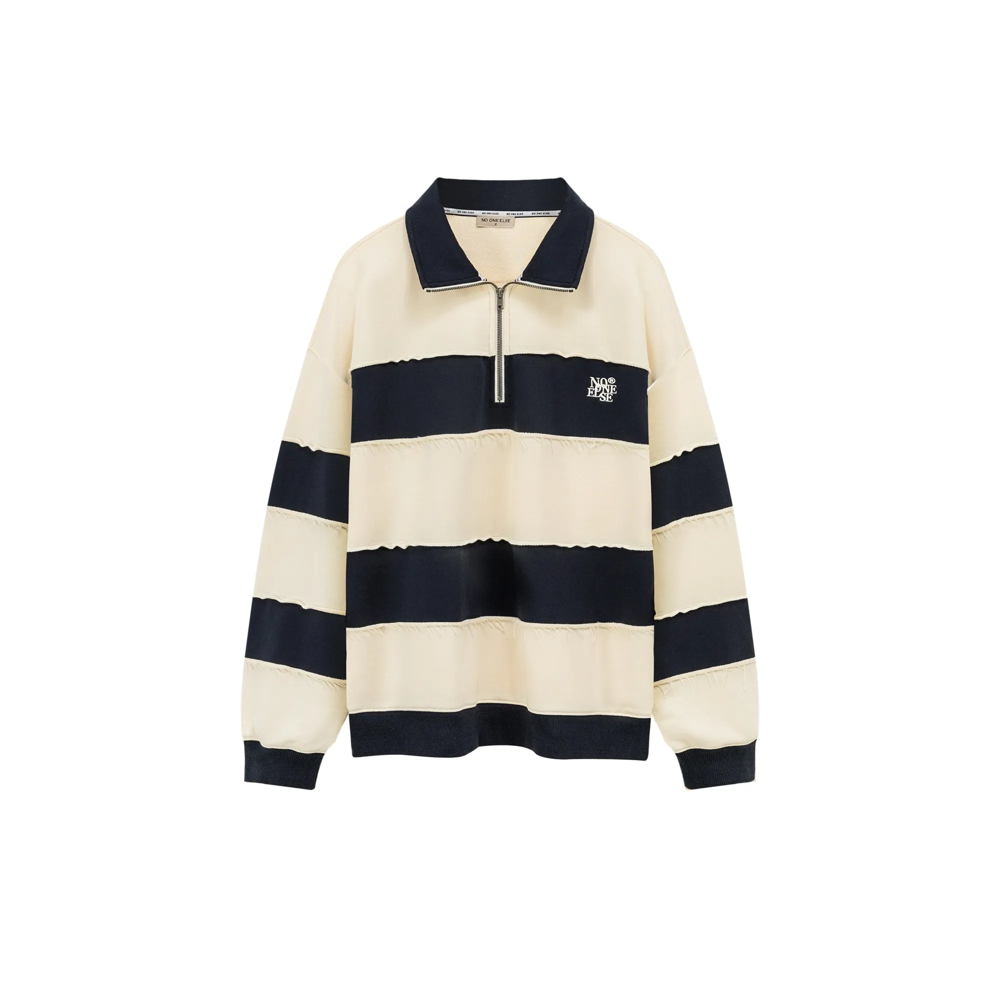 Half Zip-Up Color Striped Sweatshirt