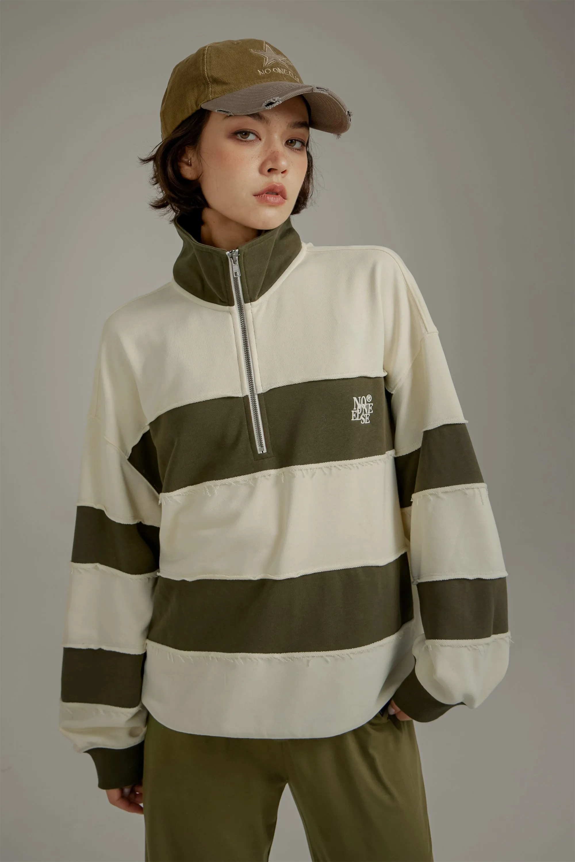 Half Zip-Up Color Striped Sweatshirt