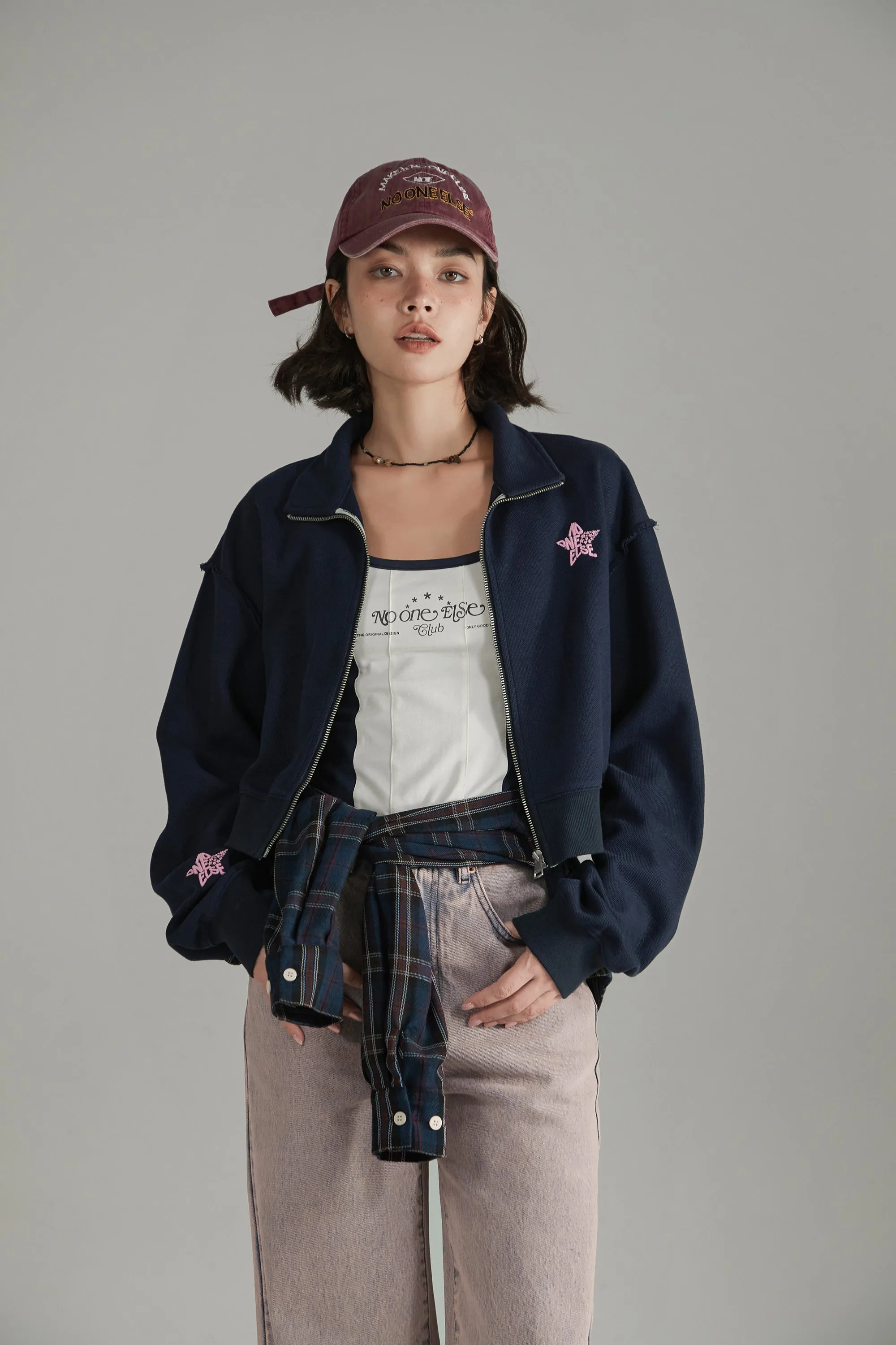 High Neck Star Crop Zip-Up