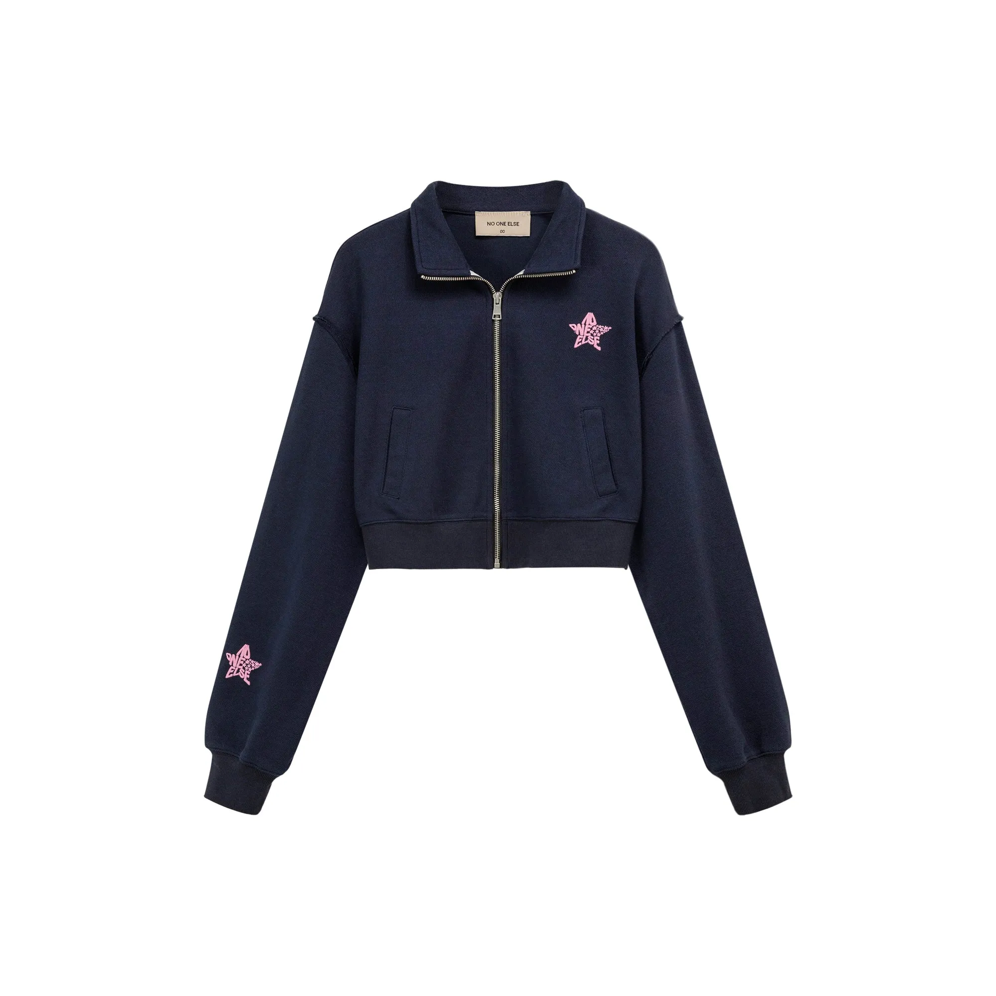 High Neck Star Crop Zip-Up