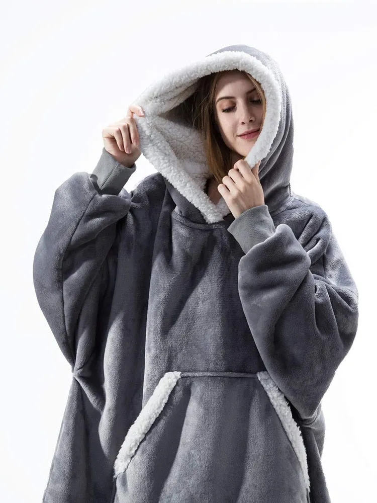 Hnzxzm Women Oversized Hoodie Sweatshirt Winter Fleece Giant Wearable Blanket With Sleeves Hoodies Sweat Women Clothes Moletom Feminino