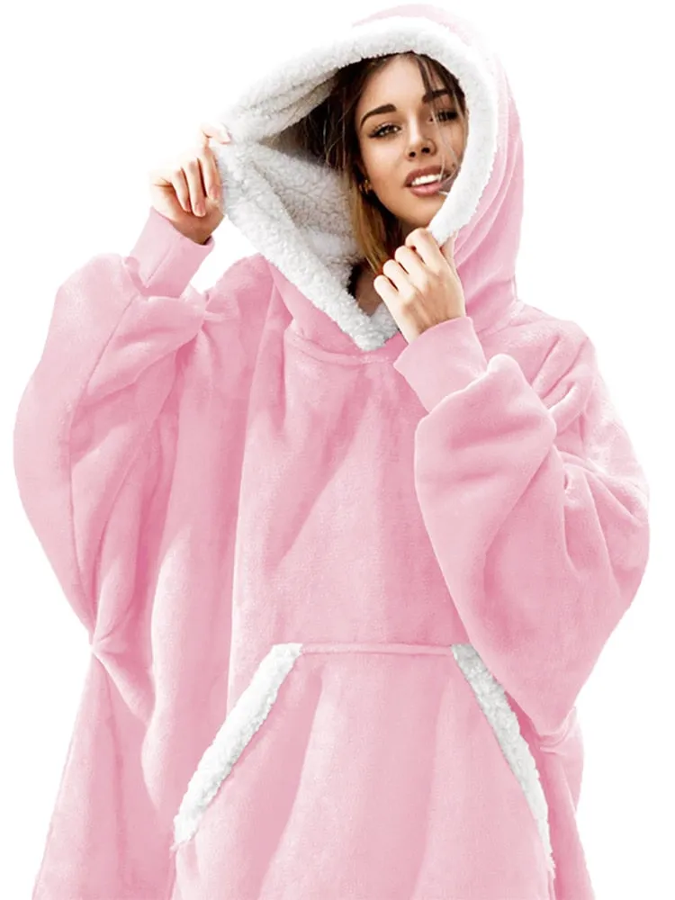 Hnzxzm Women Oversized Hoodie Sweatshirt Winter Fleece Giant Wearable Blanket With Sleeves Hoodies Sweat Women Clothes Moletom Feminino