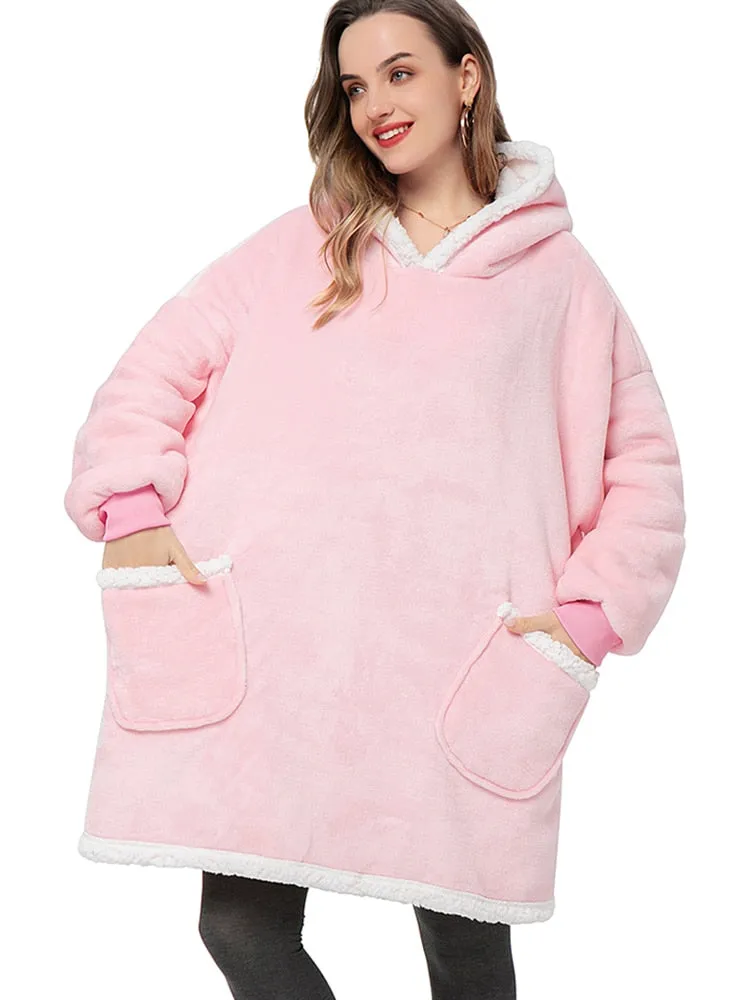 Hnzxzm Women Oversized Hoodie Sweatshirt Winter Fleece Giant Wearable Blanket With Sleeves Hoodies Sweat Women Clothes Moletom Feminino