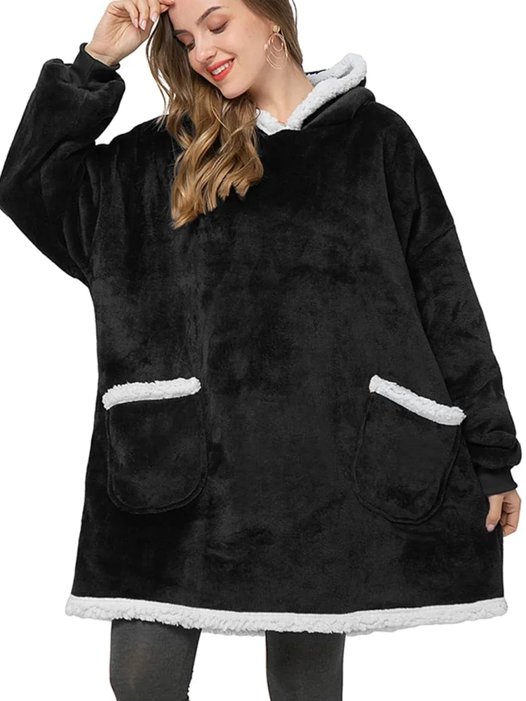 Hnzxzm Women Oversized Hoodie Sweatshirt Winter Fleece Giant Wearable Blanket With Sleeves Hoodies Sweat Women Clothes Moletom Feminino