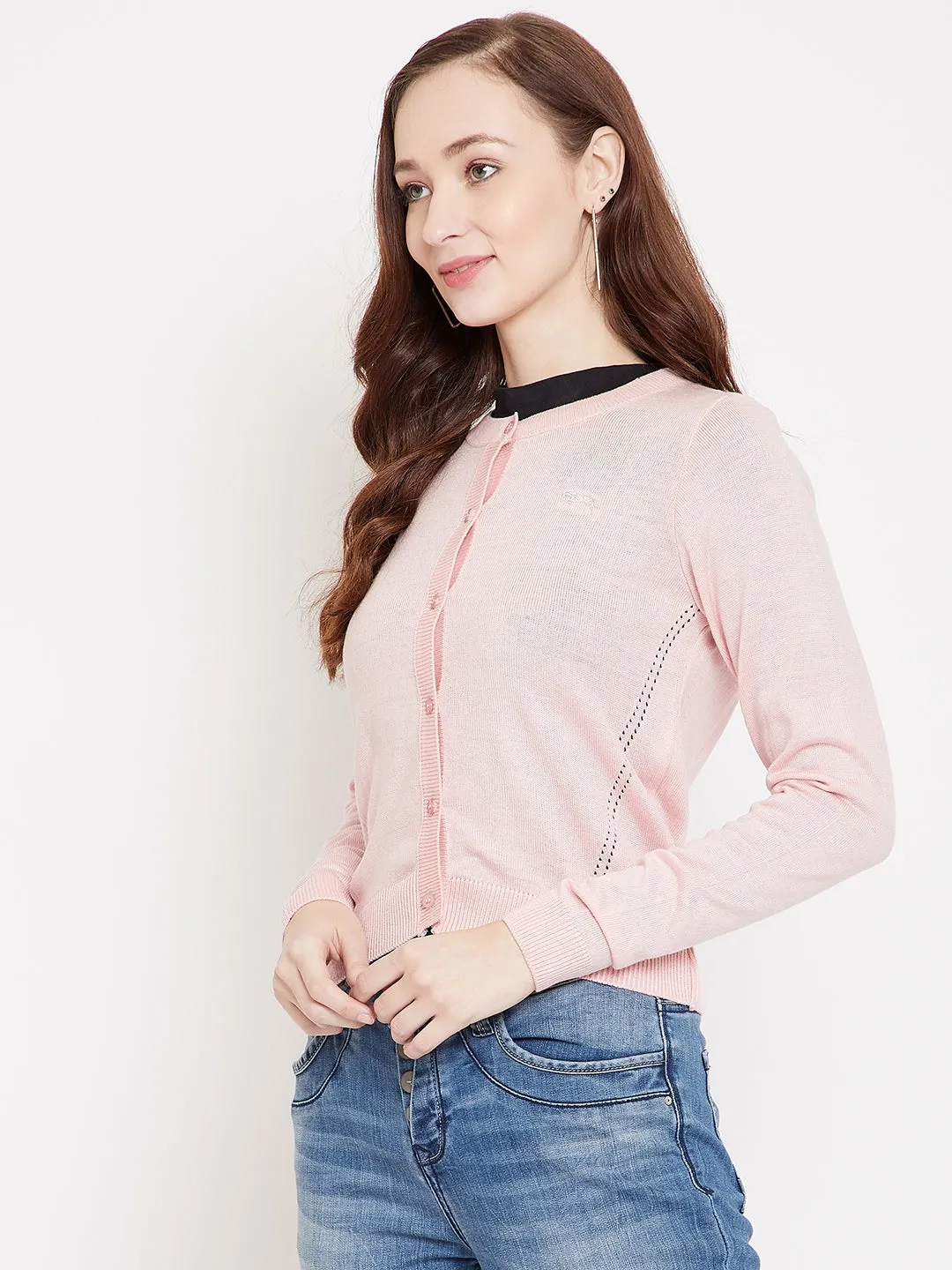 JUMP USA Women Pink Henley Neck Sweaters