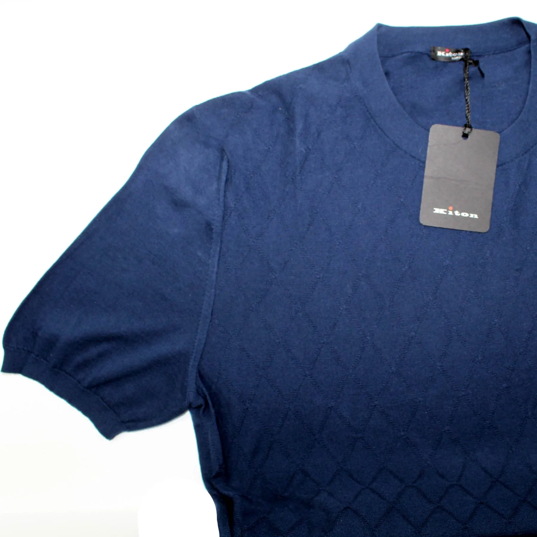 Kiton Short Sleeve Sweater Navy Argyle M SALE