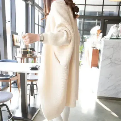 Knitted Bat Sleeve Long Cardigan Sweaters