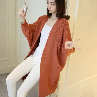 Knitted Bat Sleeve Long Cardigan Sweaters