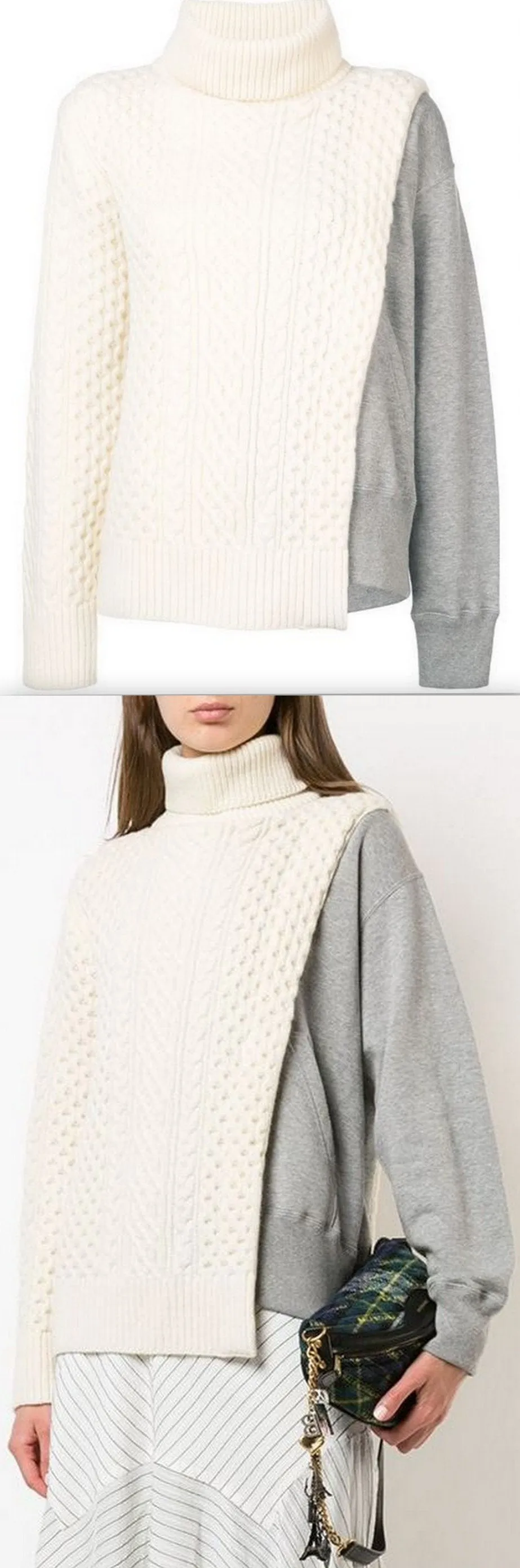 Layered Cable Knit Tabard Sweatshirt