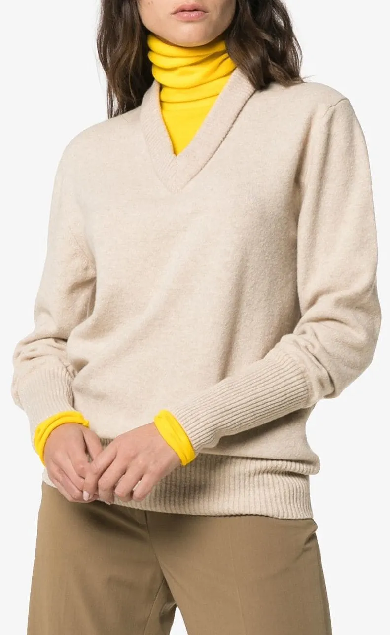 Layered V-neck and Turtleneck Knit Wool-Blend Jumper