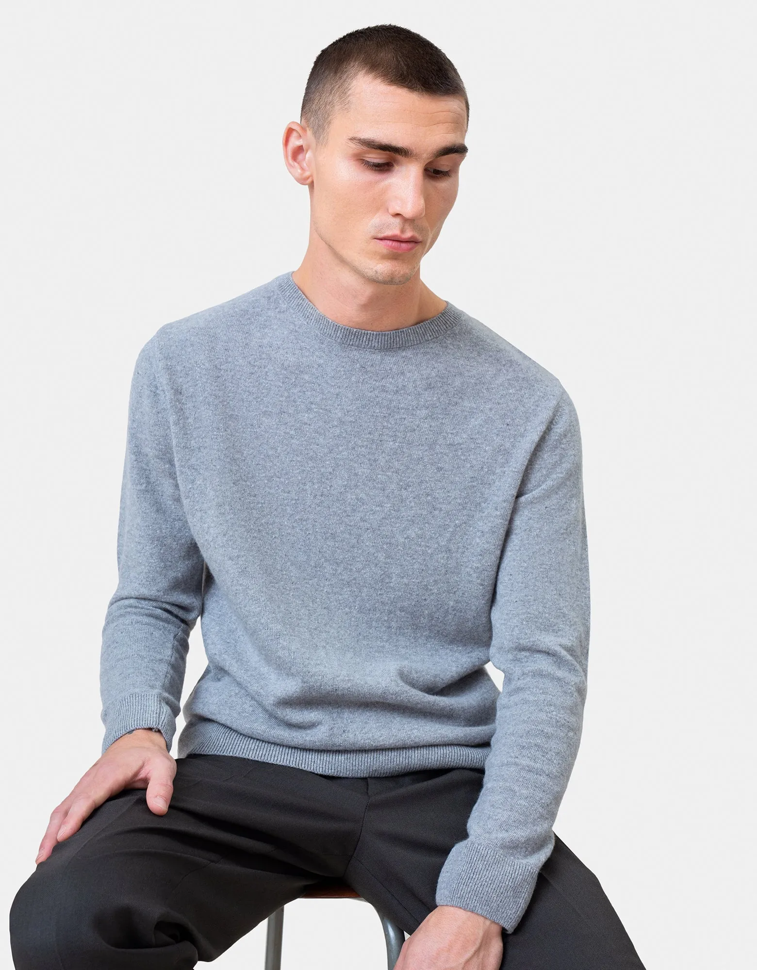 Light Merino Wool Crew - Stone Blue