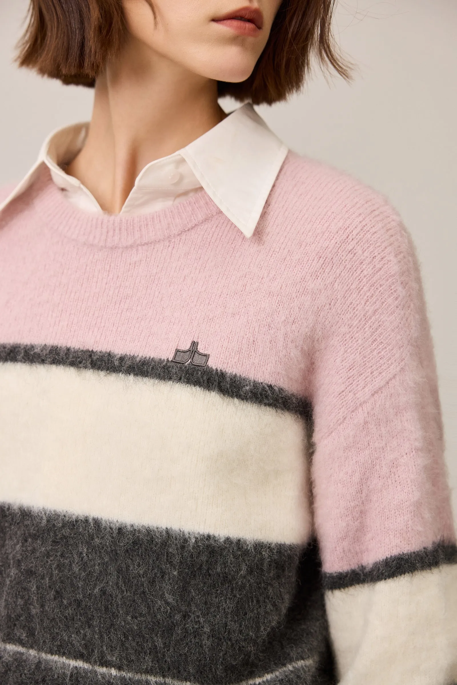 LILY Mohair Contrast Stripe Crewneck Sweater