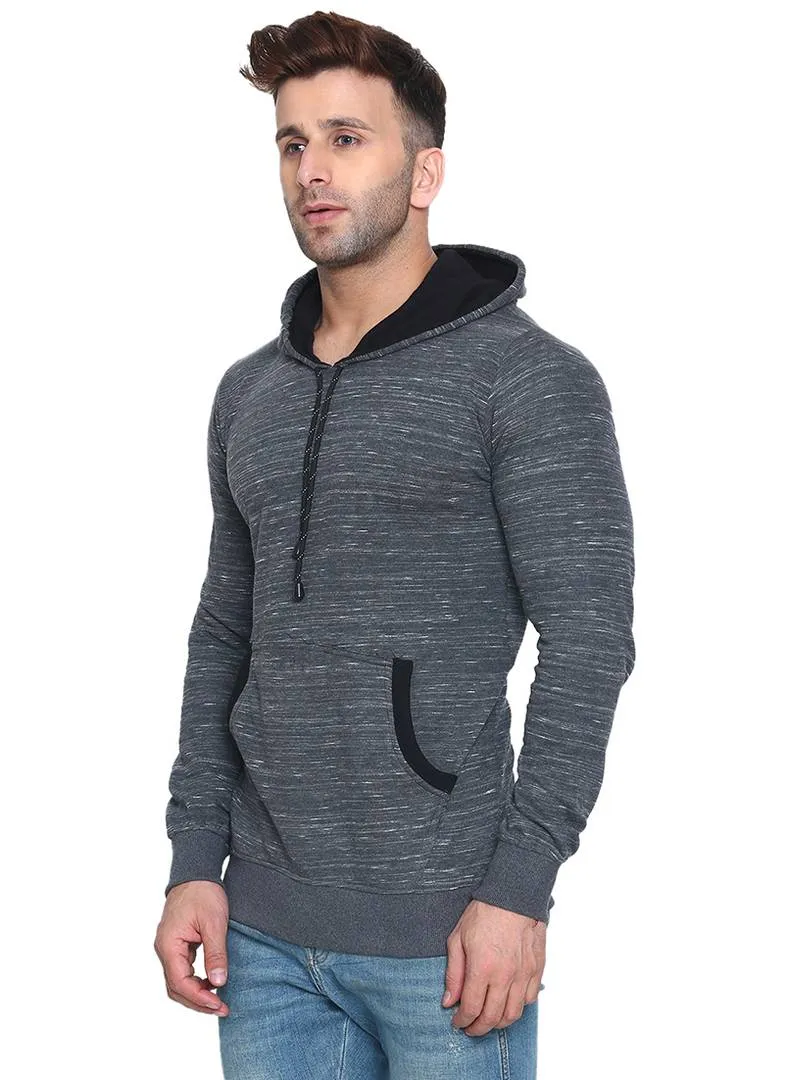 Men's Grey Cotton Solid  Long Sleeves Regular Hooded Pullover