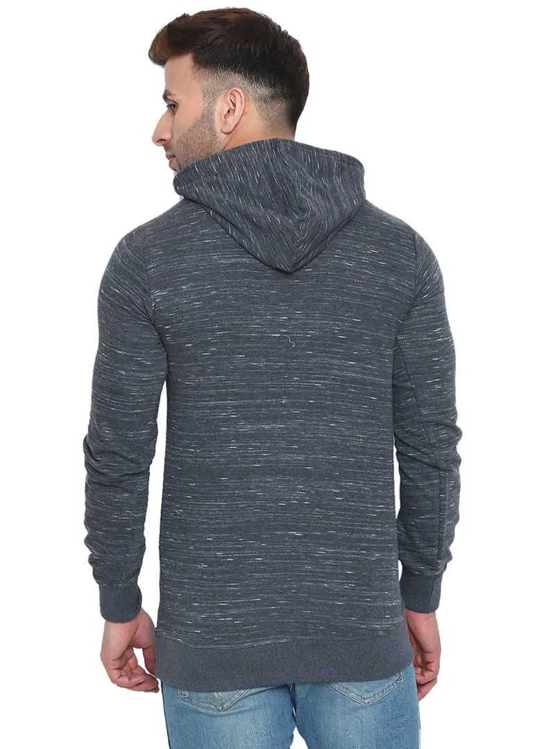 Men's Grey Cotton Solid  Long Sleeves Regular Hooded Pullover