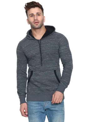 Men's Grey Cotton Solid  Long Sleeves Regular Hooded Pullover