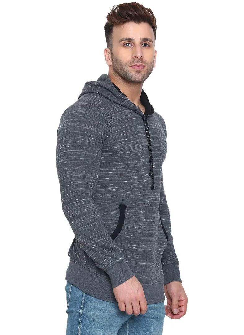 Men's Grey Cotton Solid  Long Sleeves Regular Hooded Pullover