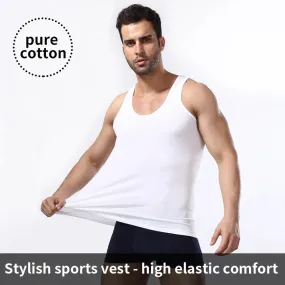 Men's Pure Cotton Fitted Vest - Summer Sleeveless Training T-Shirt