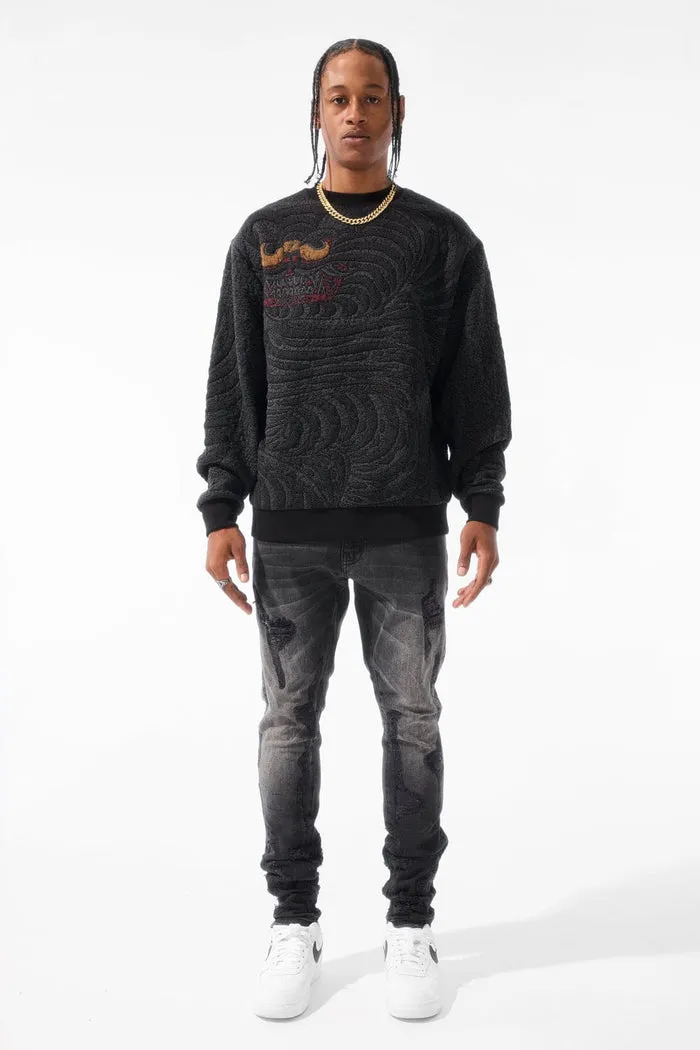 Men's Silk Road Crewneck Sweater, Black Dragon