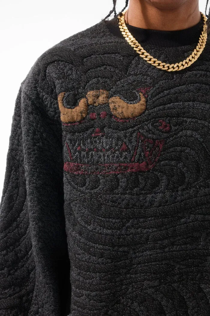 Men's Silk Road Crewneck Sweater, Black Dragon