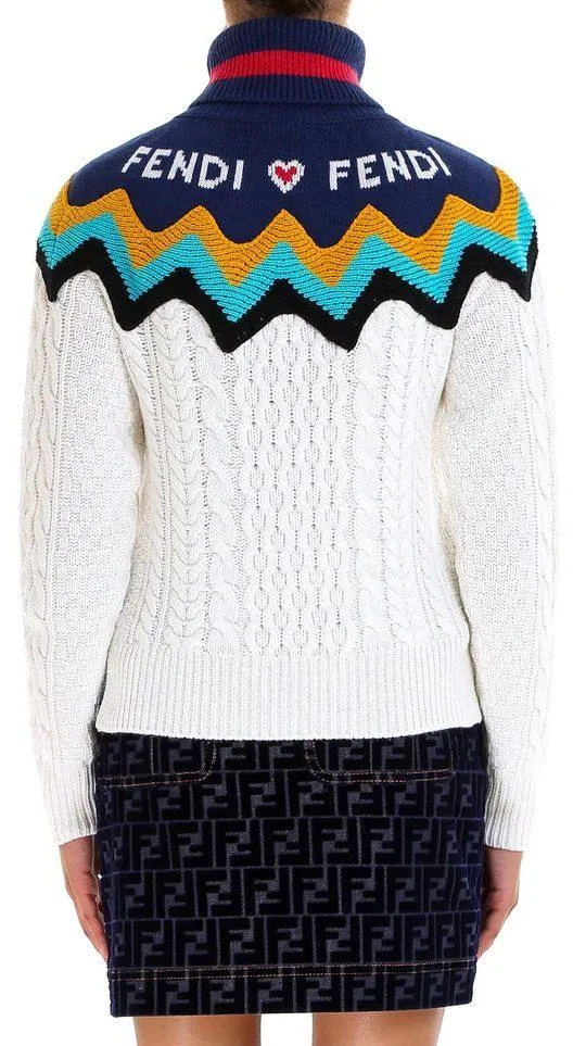 Multicolour Roll-Neck Wool and Cashmere Blend Sweater, White