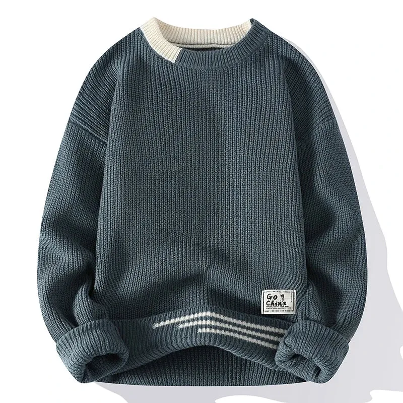 New Autumn Winter Korean Knit Pullovers Men Fashion Knitted Sweater Mens O-Neck Patchwork Casual Knitwear Slim Pullover Sweaters