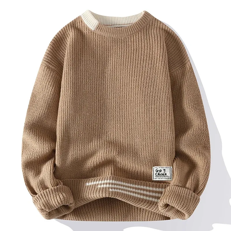 New Autumn Winter Korean Knit Pullovers Men Fashion Knitted Sweater Mens O-Neck Patchwork Casual Knitwear Slim Pullover Sweaters