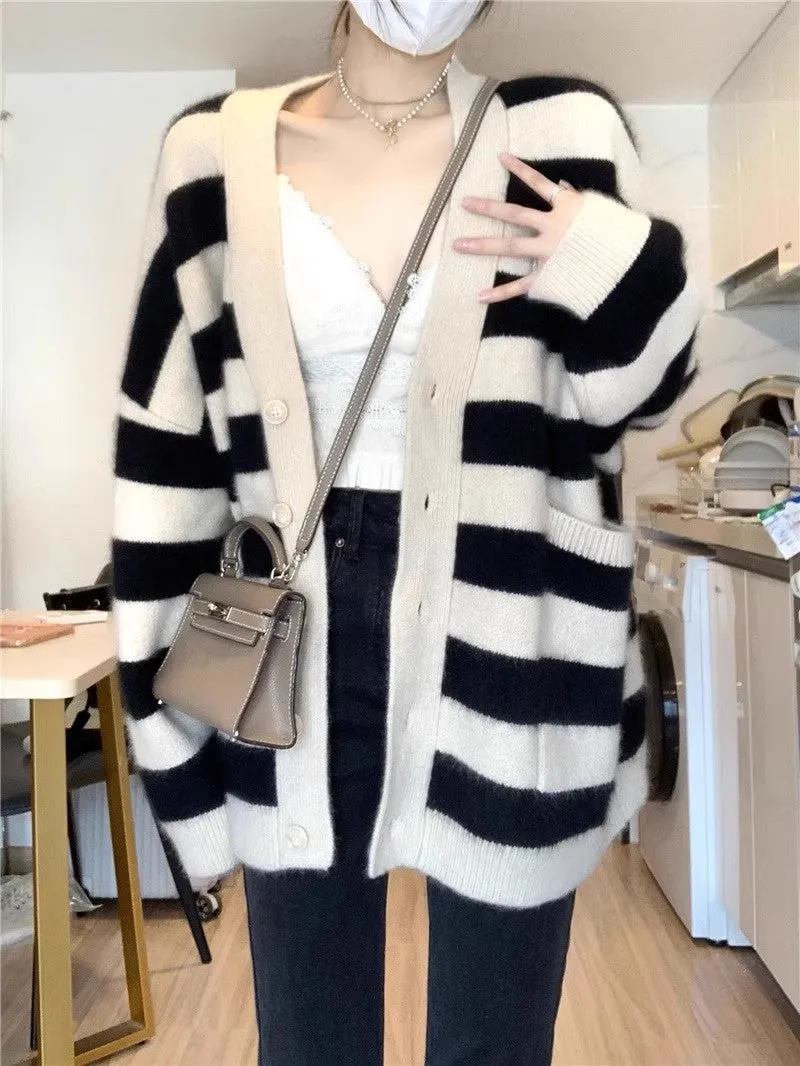 Newstyle sweater striped knitted cardigan coat women's spring and autumn tops    S3391