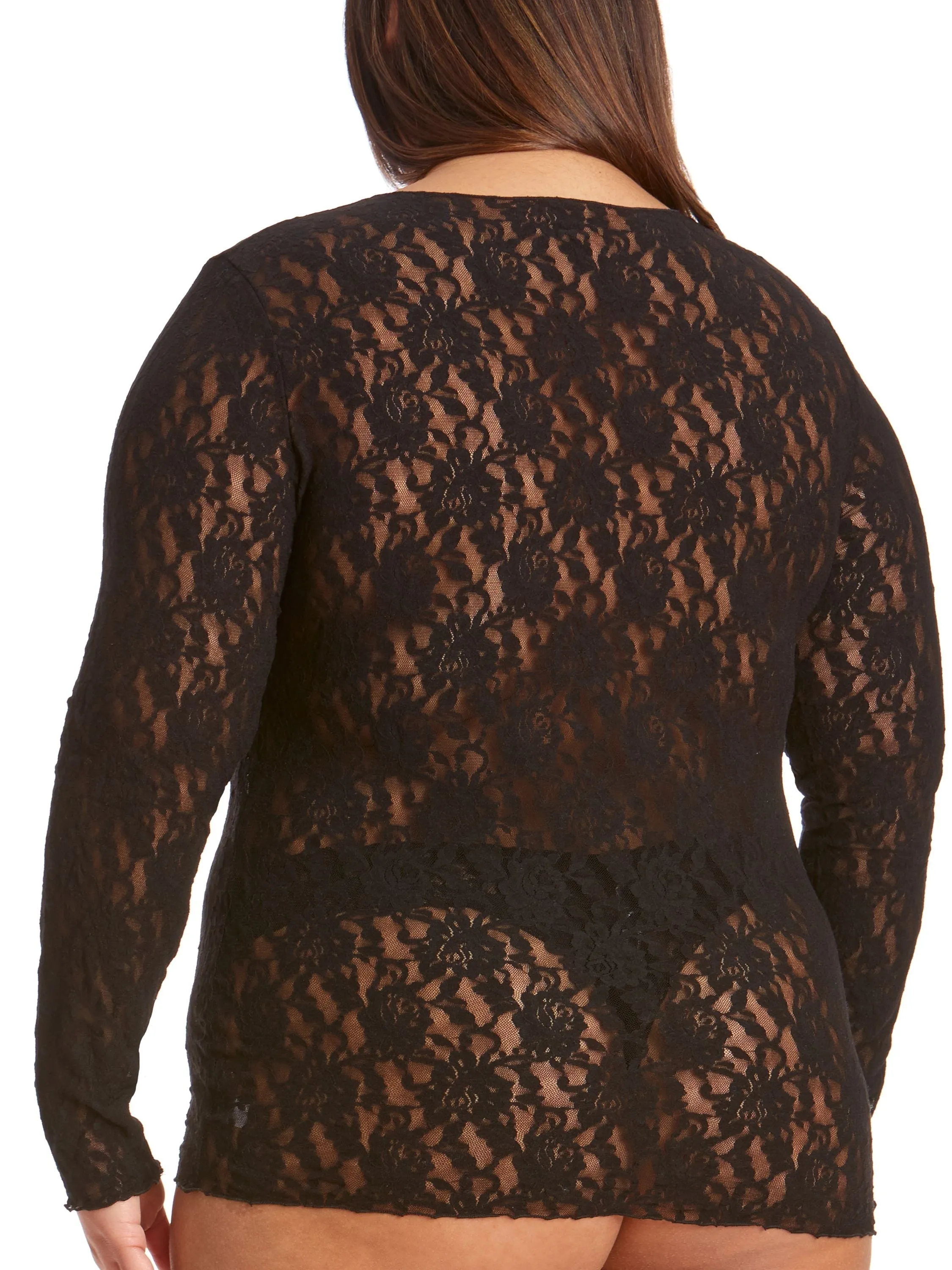 Plus Size Signature Lace Long Sleeve Top Black