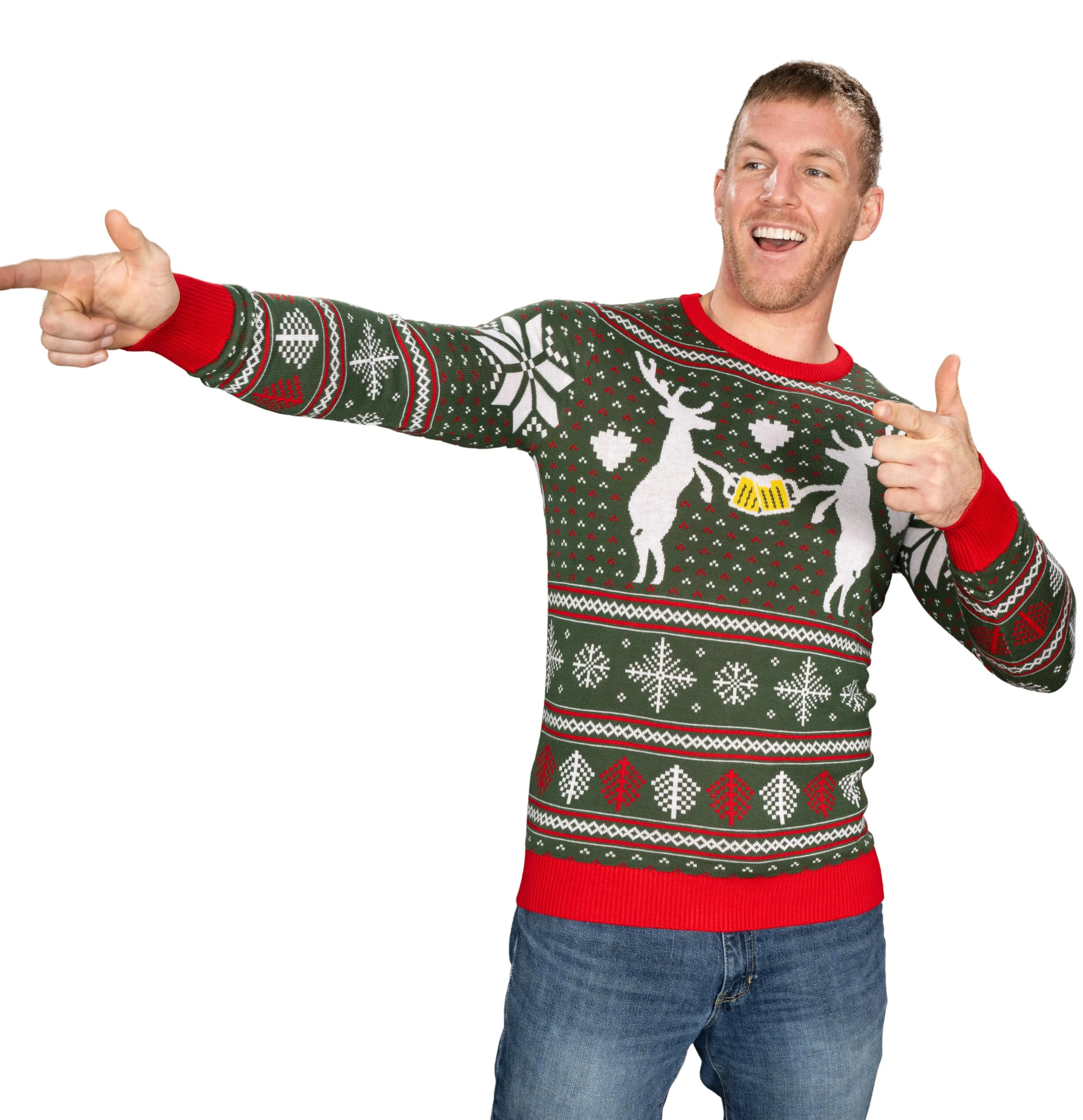 Reindeer Cheers Holiday Season Snowflakes Adult Unisex Fully Knitted Ugly Christmas Sweater