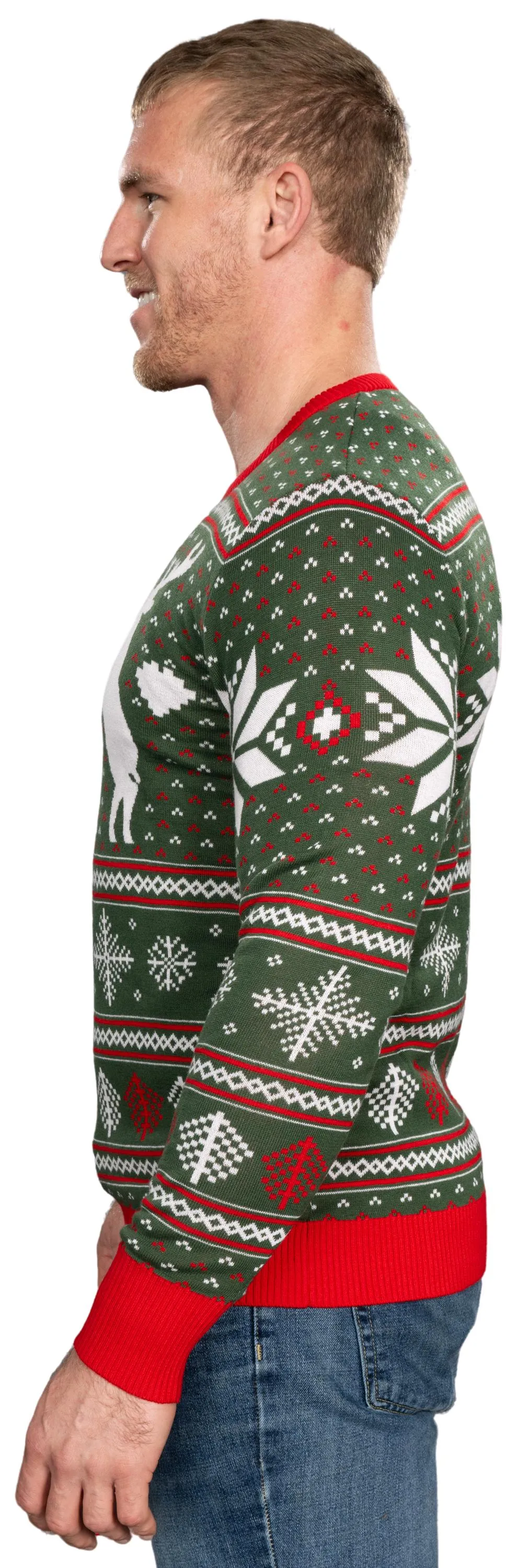 Reindeer Cheers Holiday Season Snowflakes Adult Unisex Fully Knitted Ugly Christmas Sweater