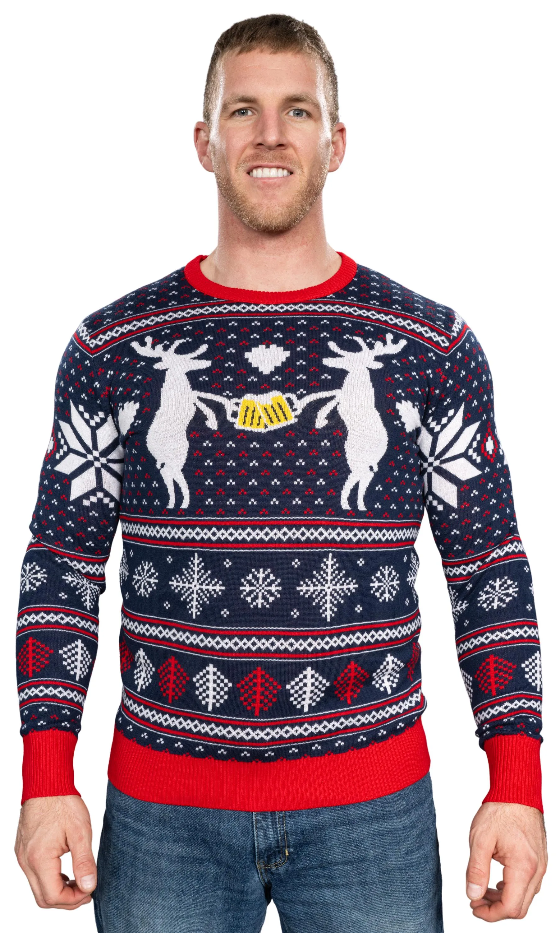 Reindeer Cheers Holiday Season Snowflakes Adult Unisex Fully Knitted Ugly Christmas Sweater