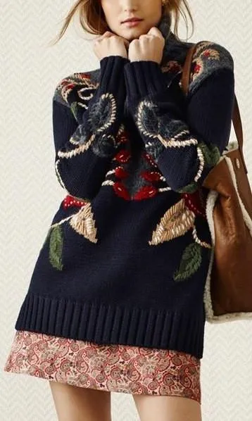 'Rianna' Embroidered Oversize Turtleneck Sweater