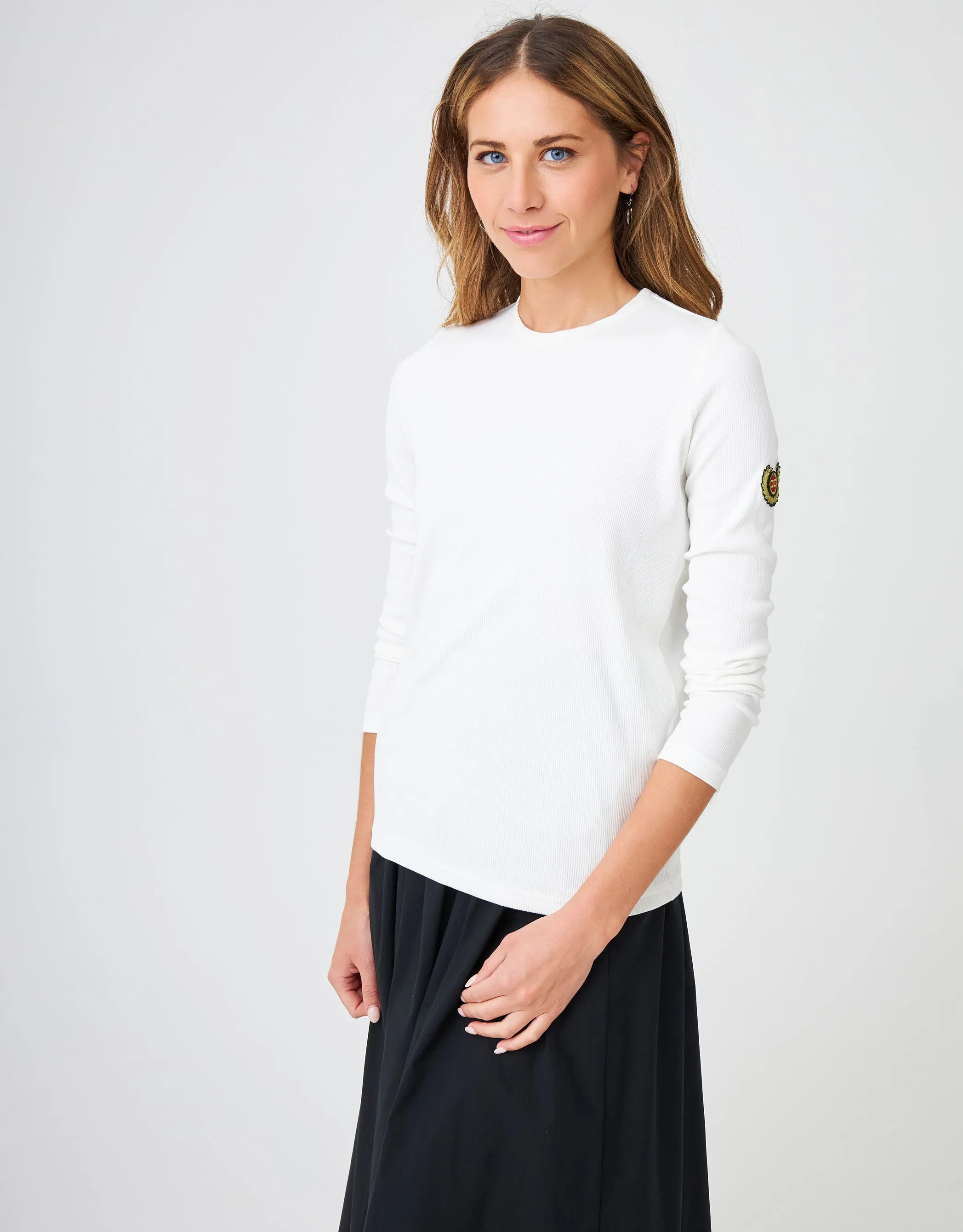 Ribbed Crew Tee with Applique Ivory