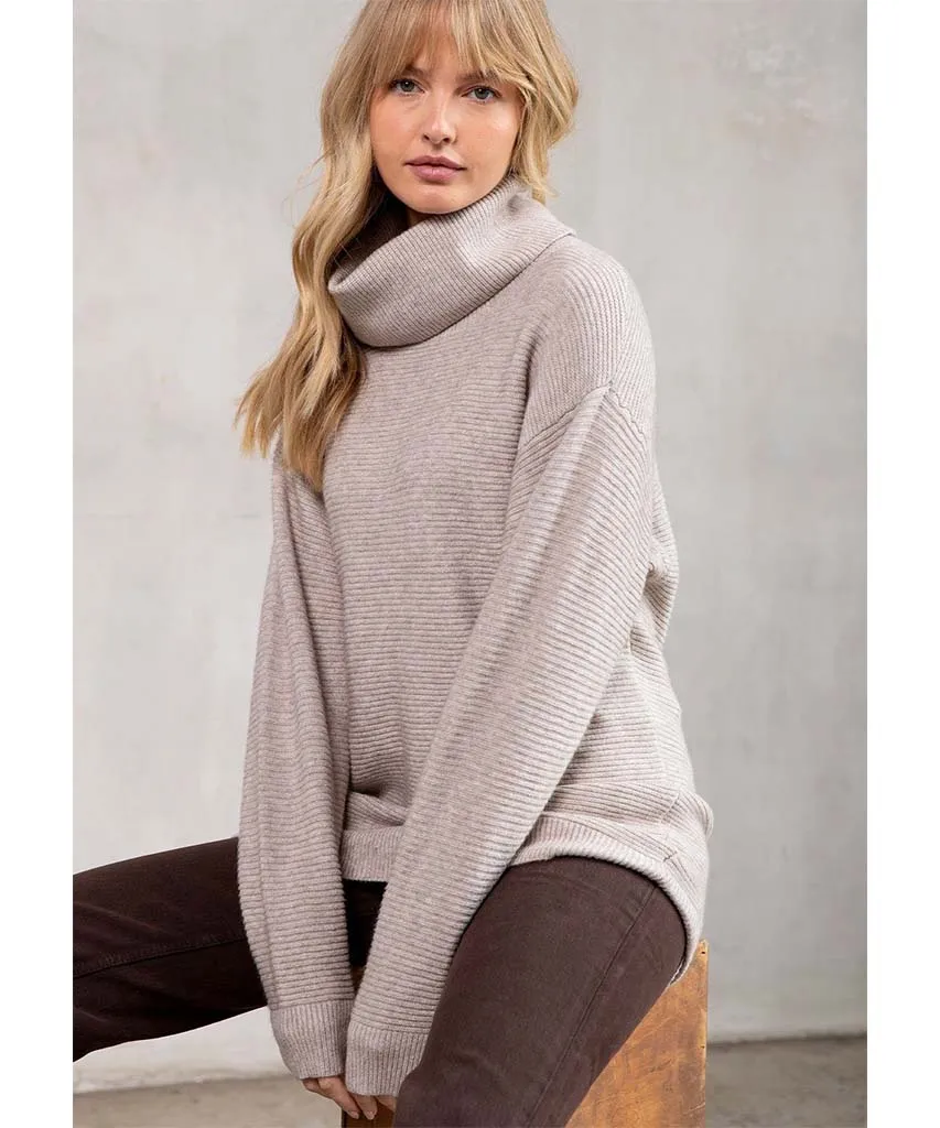 Seasons Slouchy Ribbed Turtleneck Heather Stone