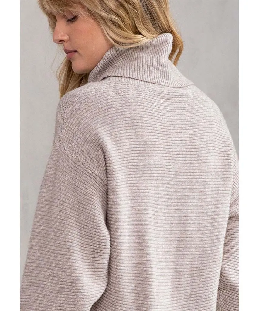 Seasons Slouchy Ribbed Turtleneck Heather Stone