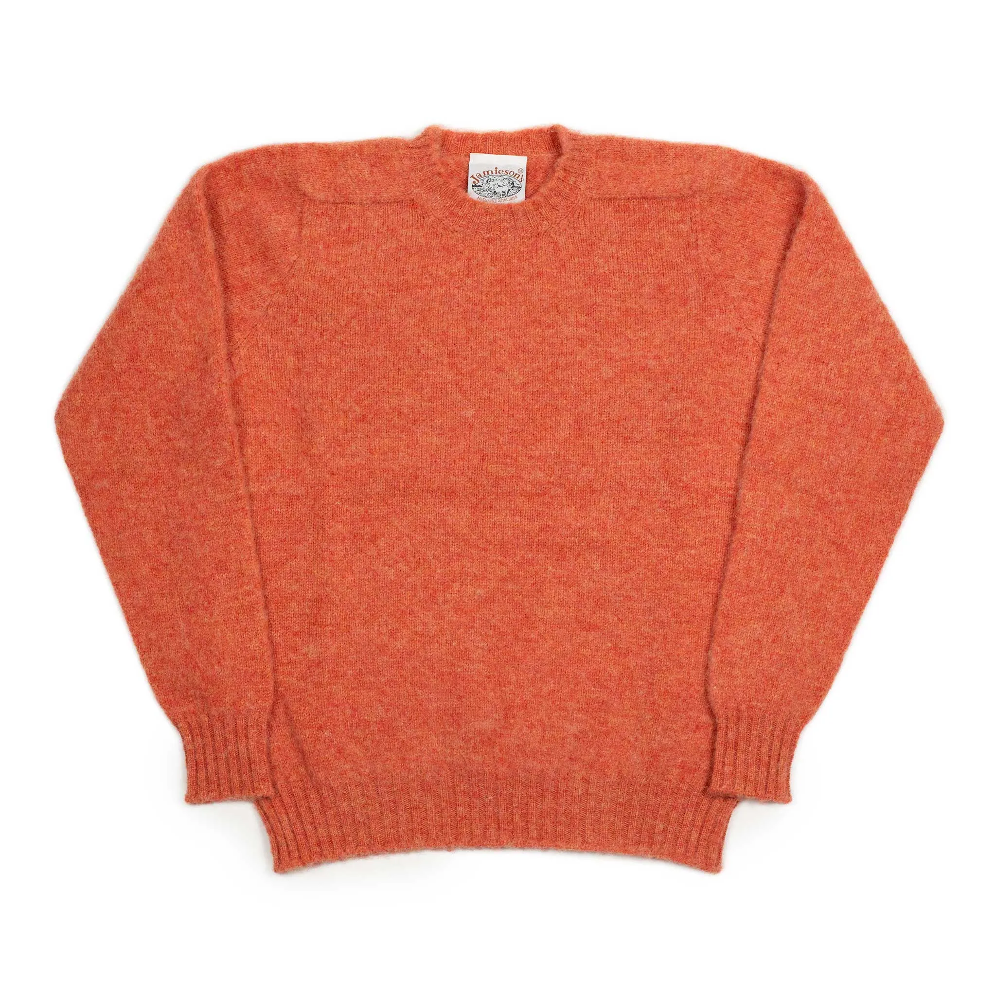 Shaggy brushed Shetland wool crewneck sweater, Flame