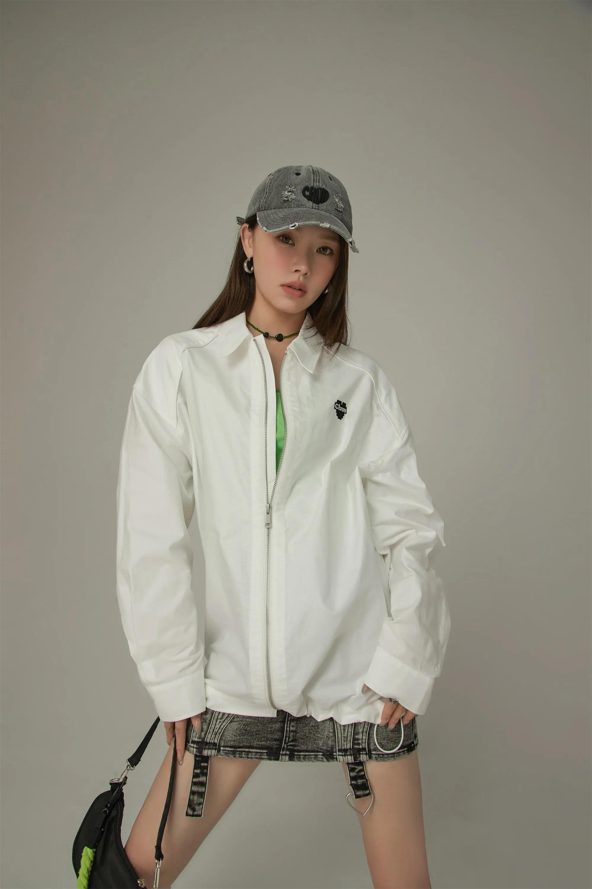 Size Doesnt Matter Drawstring Color Shirt Zip-Up