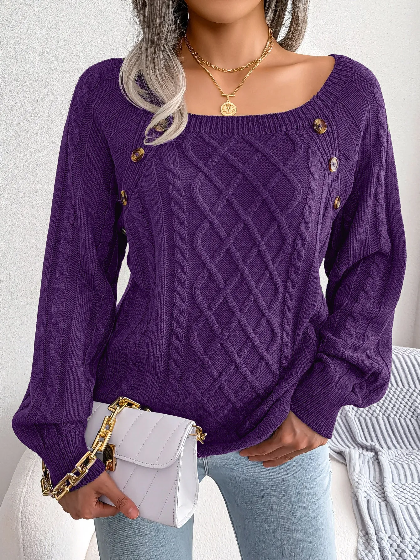 Square Neck Knitted Sweater