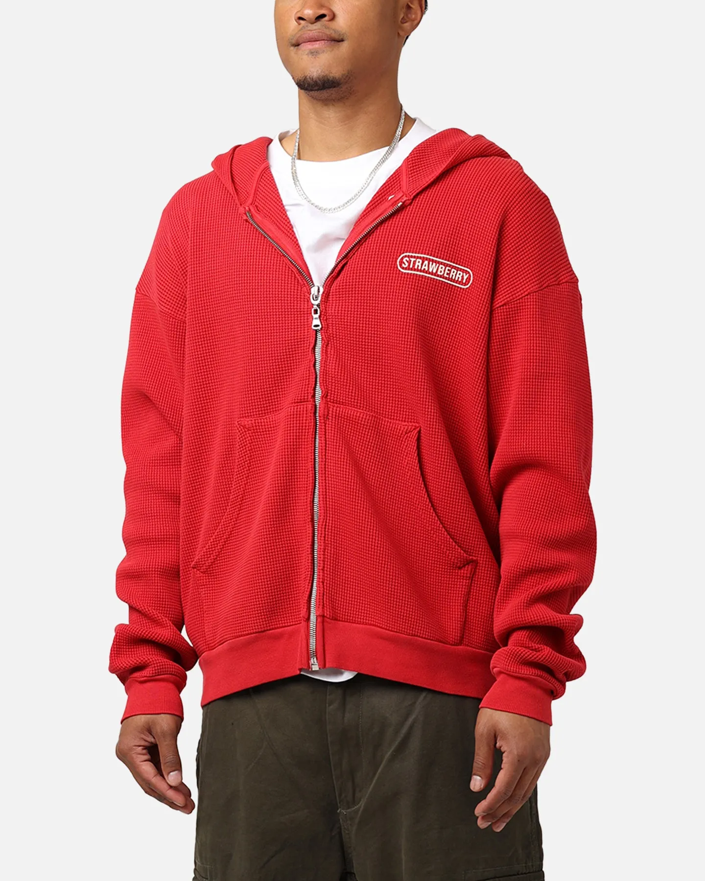 Strawberry Thermal Zip-Up Hoodie Red