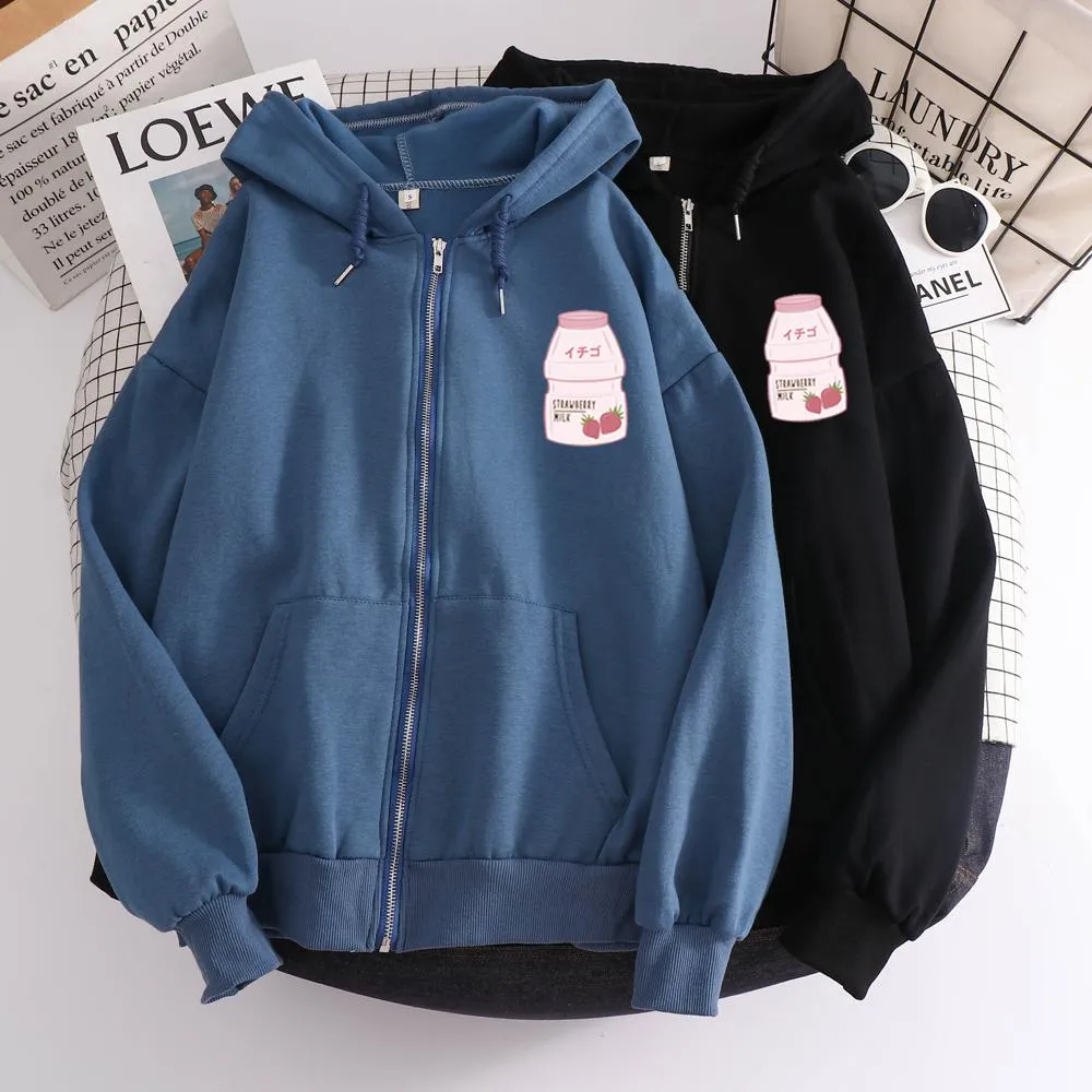 Strawberry Yogurt Bottle Soft Zip-Up Hoodie