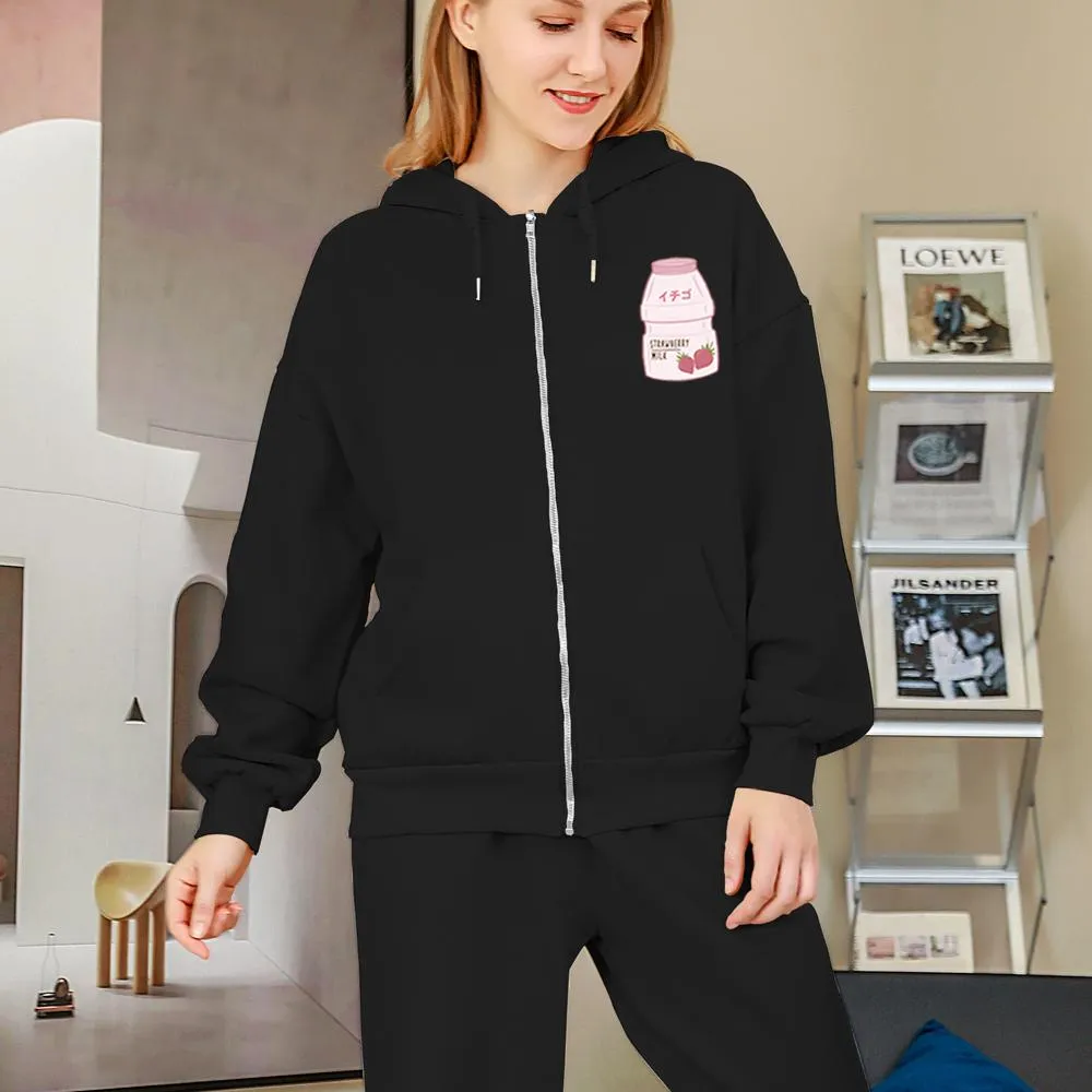 Strawberry Yogurt Bottle Soft Zip-Up Hoodie