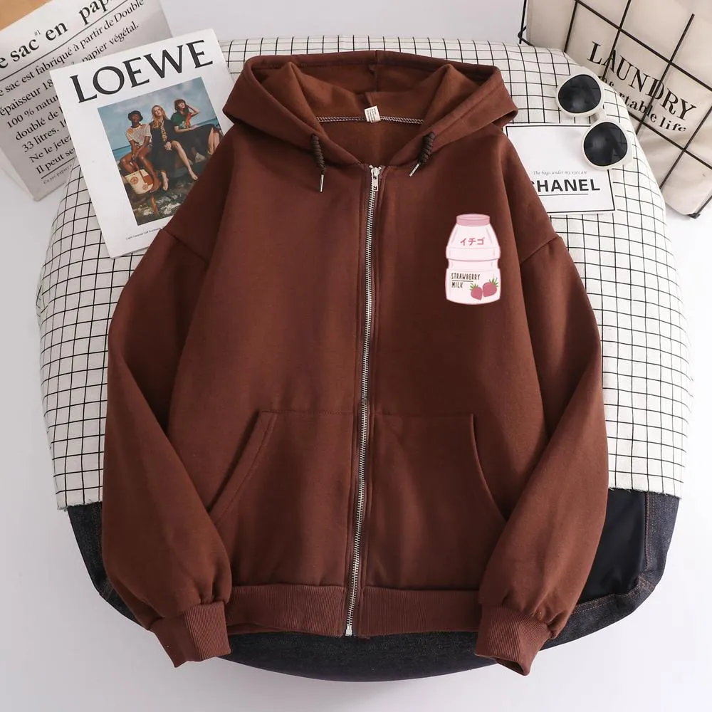 Strawberry Yogurt Bottle Soft Zip-Up Hoodie