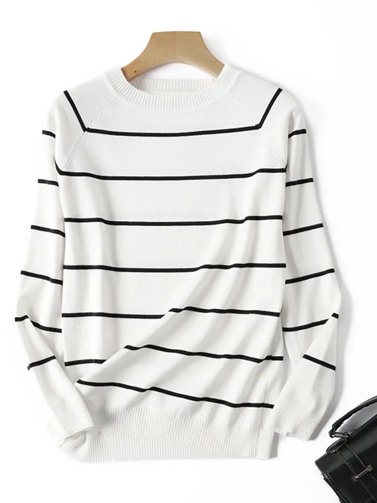 Striped Knit Pullover Sweater with Long Sleeves