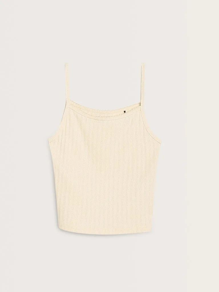 Superstar Off-White Knit-Textured Cotton Camisole