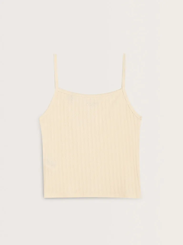 Superstar Off-White Knit-Textured Cotton Camisole