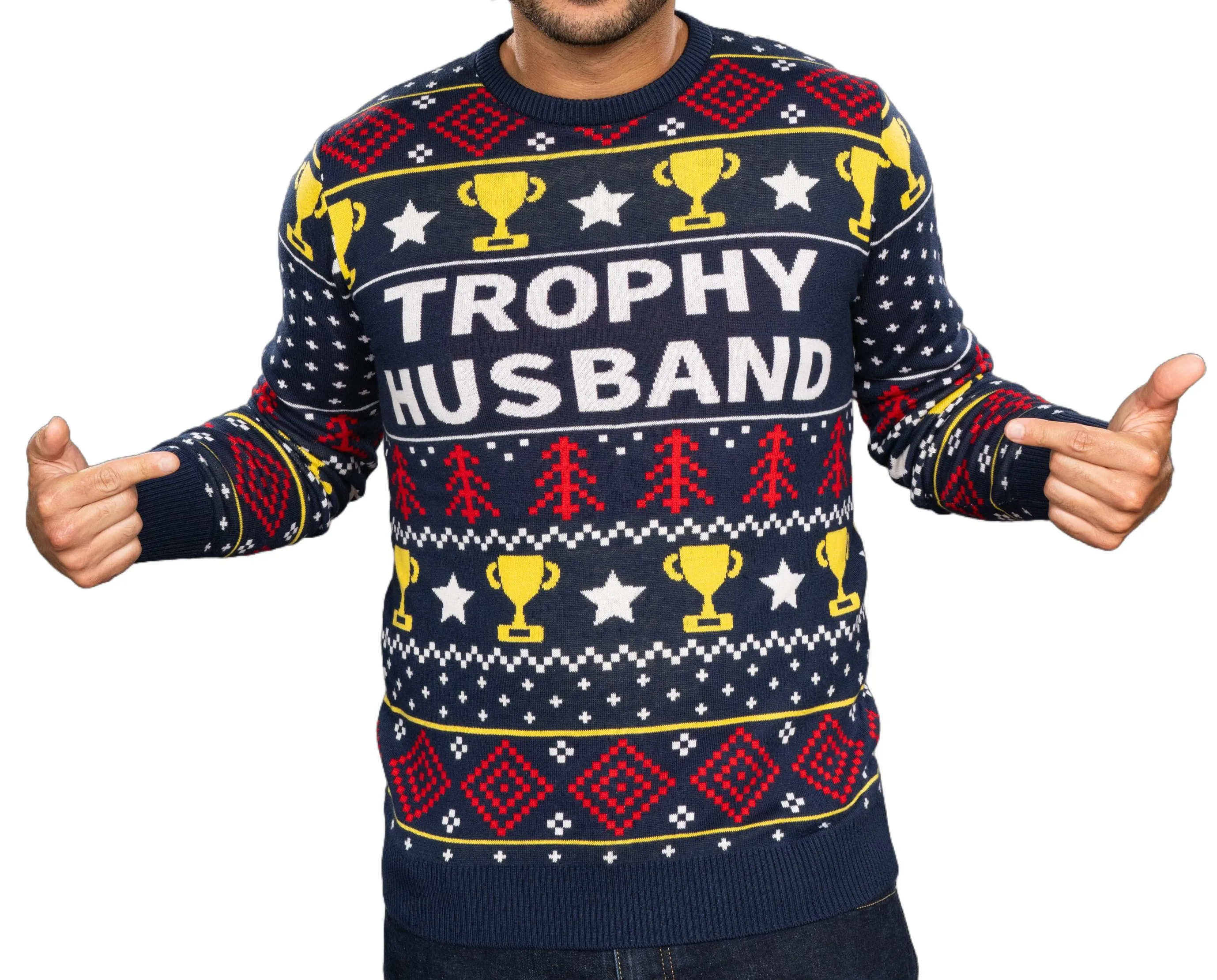 Trophy Husband Funny Fully Knitted Long Sleeve Ugly Christmas Sweater