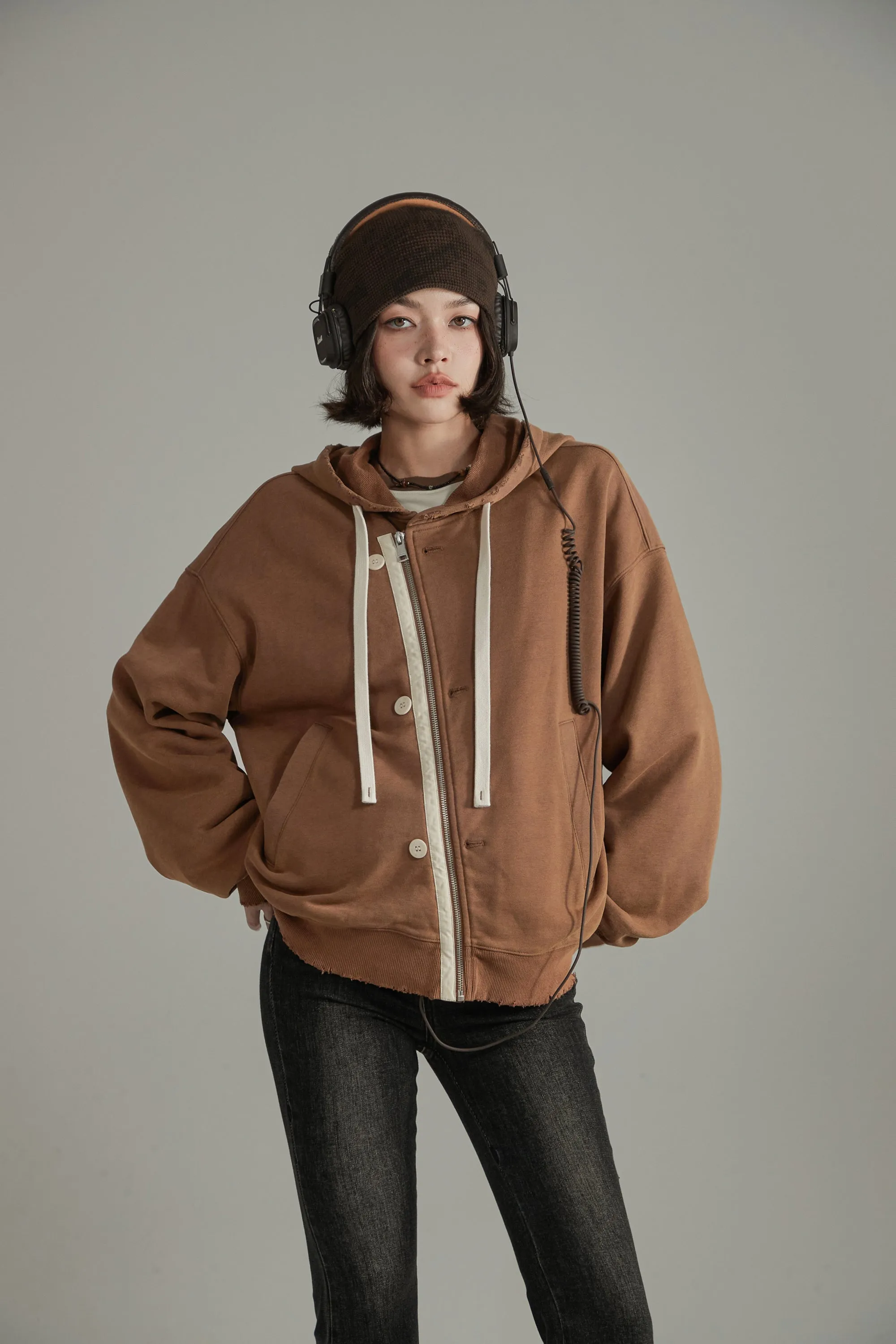 Two-Way Loose Fit Hooded Zip-Up