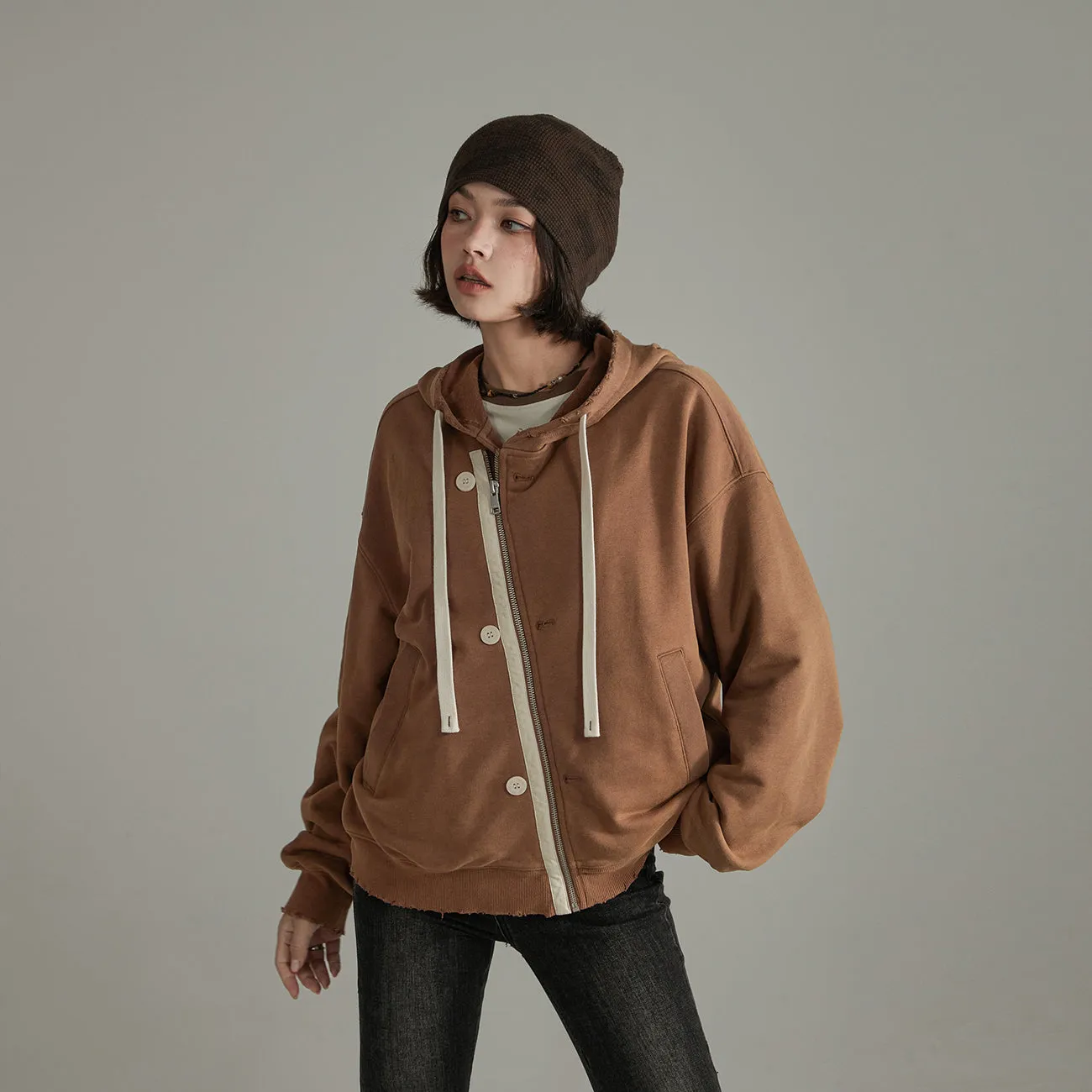 Two-Way Loose Fit Hooded Zip-Up